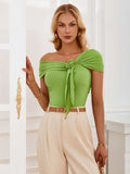 Asymmetrical Neck Short Sleeve T-Shirt - Trendsi - Flyclothing LLC