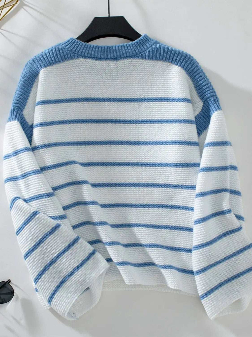 Striped Round Neck Long Sleeve Sweater - Trendsi - Flyclothing LLC