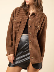 Button Up Long Sleeve Corduroy Jacket - Trendsi