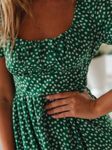 Printed Square Neck Short Sleeve Midi Dress - Trendsi - Flyclothing LLC