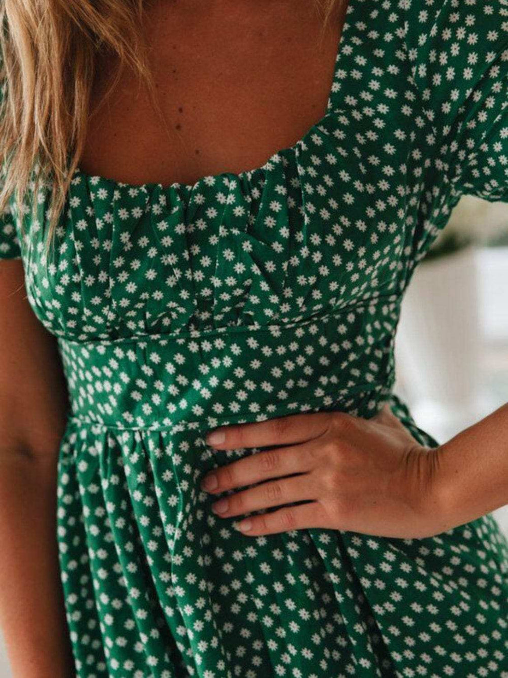 Printed Square Neck Short Sleeve Midi Dress - Trendsi - Flyclothing LLC