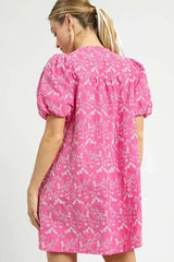 Umgee Floral Puff Sleeve V-Neck Mini Dress - Trendsi - Flyclothing LLC