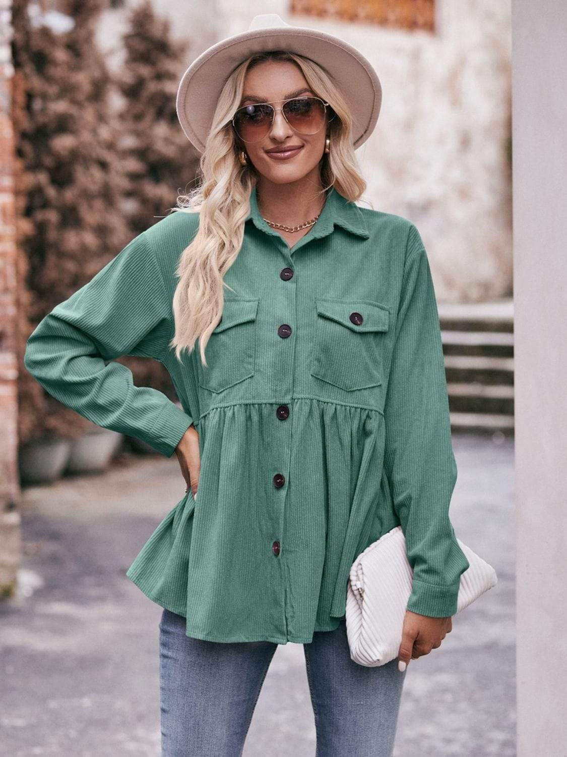 Mandy Collared Neck Long Sleeve Shirt - Trendsi - Flyclothing LLC