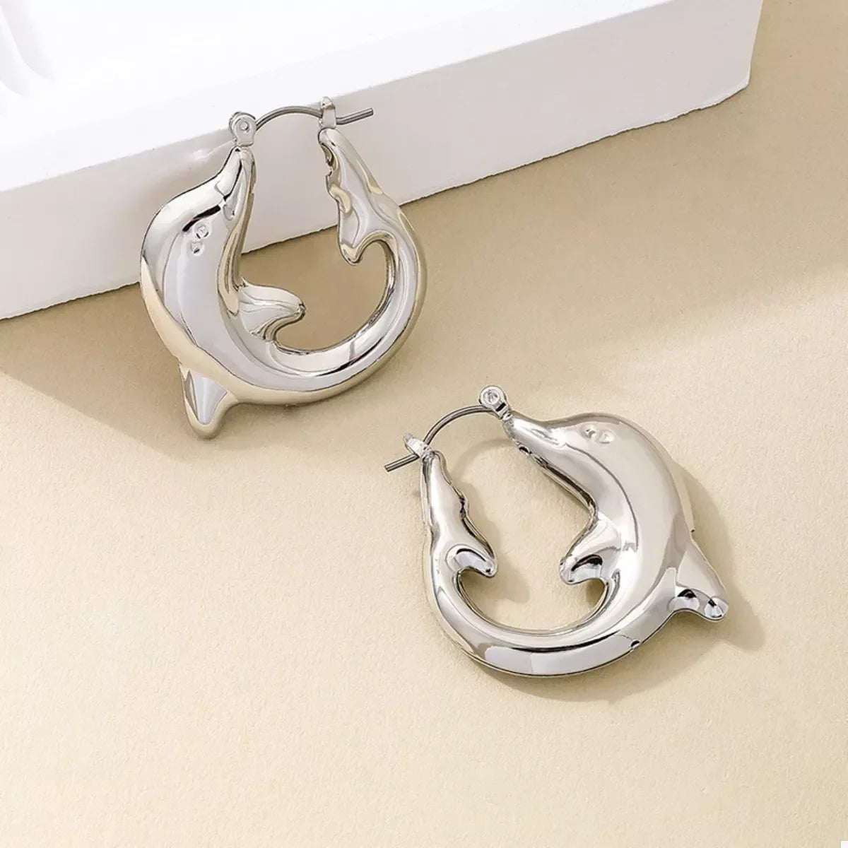 18K Gold-Plated Dolphin Hoop Earrings - Trendsi - Flyclothing LLC