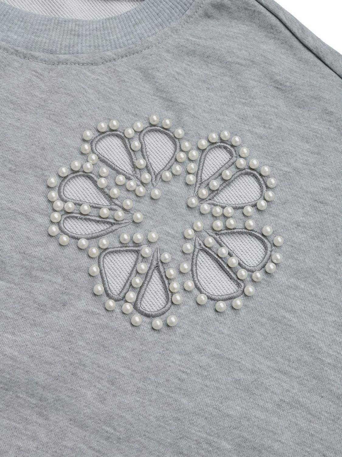Perfee Cutout Pearl Round Neck Long Sleeve Sweatshirt - Trendsi - Flyclothing LLC