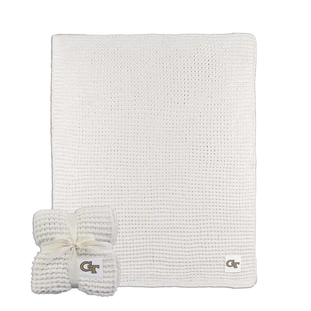 Georgia Tech Ivory Cable Knit Throw 50x60