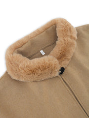 Fuzzy Trim Long Sleeve Poncho - Trendsi
