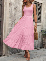 Smocked Scoop Neck Sleeveless Tank Dress - Trendsi - Flyclothing LLC