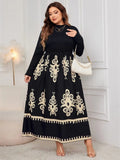 Plus Size Printed Mock Neck Long Sleeve Dress - Trendsi