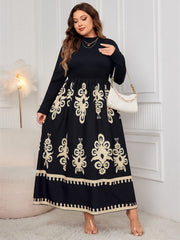 Plus Size Printed Mock Neck Long Sleeve Dress - Trendsi