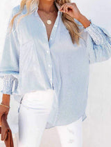 Striped Collared Neck Long Sleeve Shirt - Trendsi - Flyclothing LLC
