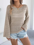Openwork Boat Neck Long Sleeve Knit Cover Up - Trendsi - Flyclothing LLC