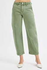 RISEN Full Size Tummy Control High Rise Crop Barrel Jeans Plus Size - Trendsi - Flyclothing LLC