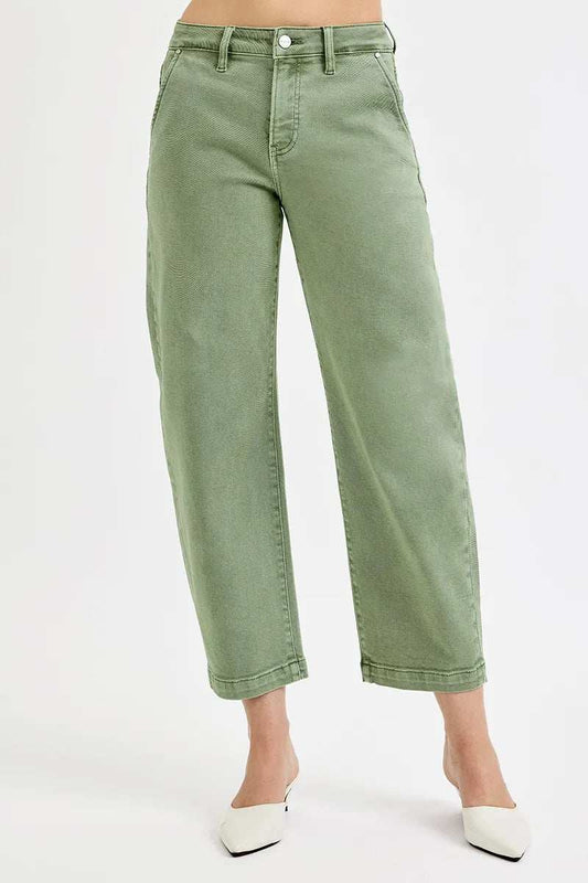 RISEN Full Size Tummy Control High Rise Crop Barrel Jeans Plus Size - Trendsi - Flyclothing LLC