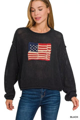 Zenana Zenana American Flag Crew Neck Sweater - Trendsi - Flyclothing LLC