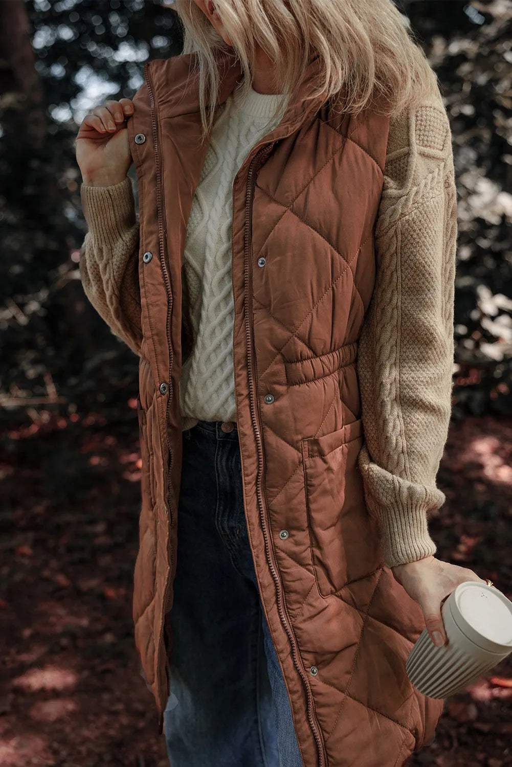 Pocketed Zipper and Button Vest Coat - Trendsi - Flyclothing LLC