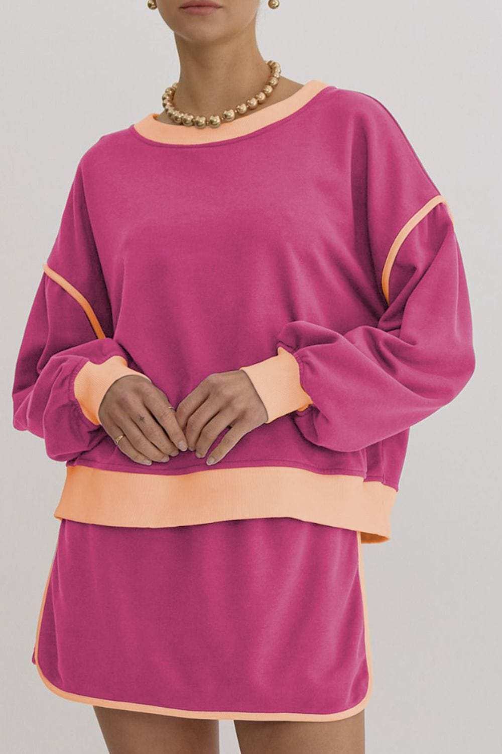 Contrast Trim Round Neck Top and Skort Set - Trendsi - Flyclothing LLC