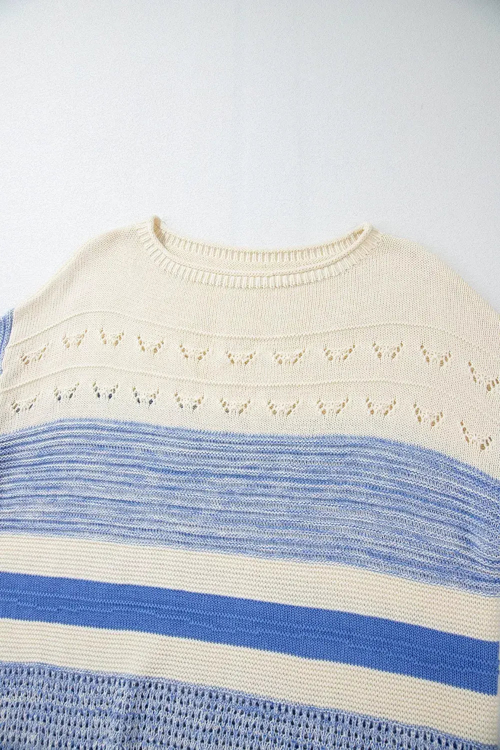 Openwork Striped Knit Long Sleeve Sweater - Trendsi - Flyclothing LLC