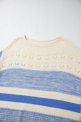 Openwork Striped Knit Long Sleeve Sweater - Trendsi - Flyclothing LLC