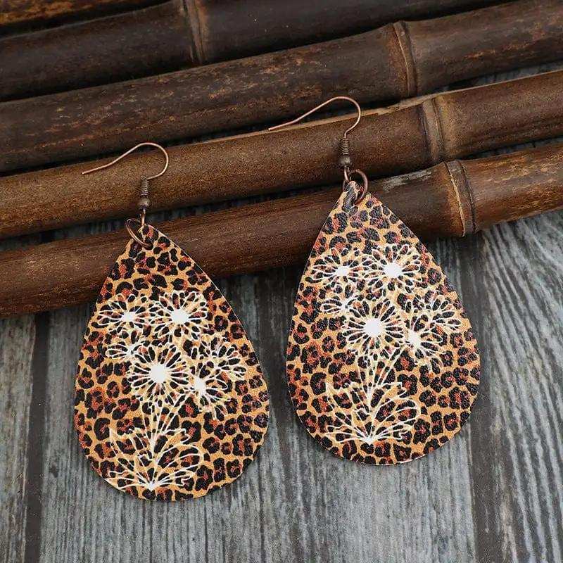 Leopard PU Leather Teardrop Shape Earrings - Trendsi - Flyclothing LLC