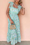 Lace Detail Square Neck Floral Dress - Trendsi