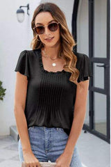 Frill Square Neck Flutter Sleeve Blouse - Trendsi - Flyclothing LLC