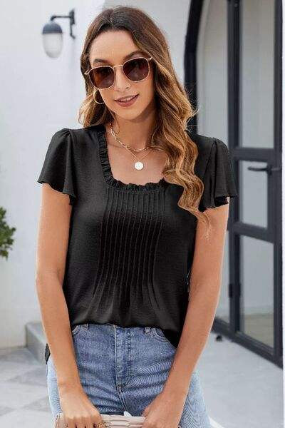 Frill Square Neck Flutter Sleeve Blouse - Trendsi - Flyclothing LLC