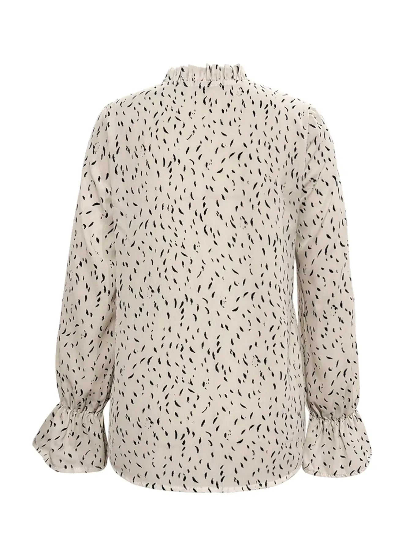 Ruffled Printed Tie Neck Long Sleeve Blouse - Trendsi - Flyclothing LLC