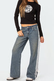 Side Striped Loose Fit Jeans - Trendsi