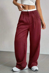 High-Waisted Pinstripe Wide-Leg Pants - Trendsi - Flyclothing LLC