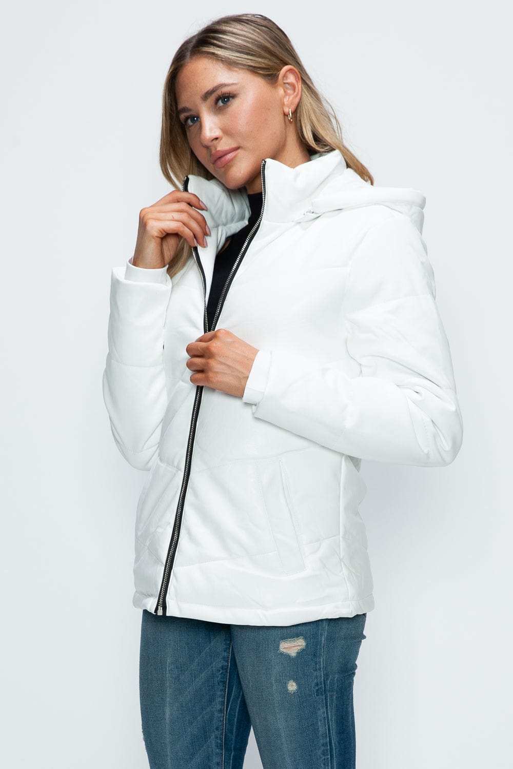 How Dare U Pocketed Zip Up Puffer Jacket with Removable Hood - Trendsi - Flyclothing LLC