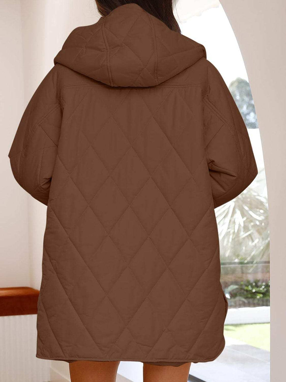 Slit Snap Down Long Sleeve Hooded Jacket - Trendsi - Flyclothing LLC