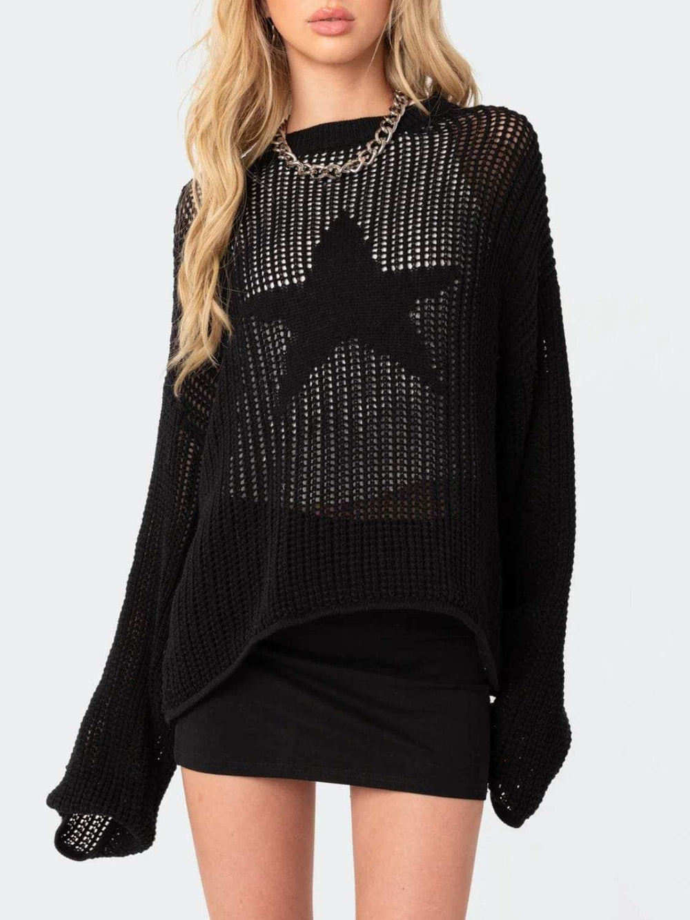 Star Round Neck Long Sleeve Knit Top - Trendsi - Flyclothing LLC
