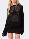 Star Round Neck Long Sleeve Knit Top - Trendsi - Flyclothing LLC