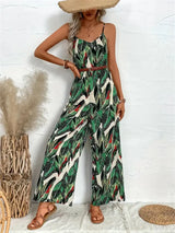 Tropical Print Spaghetti Strap Wide Leg Jumpsuit - Trendsi - Flyclothing LLC