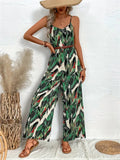 Tropical Print Spaghetti Strap Wide Leg Jumpsuit - Trendsi