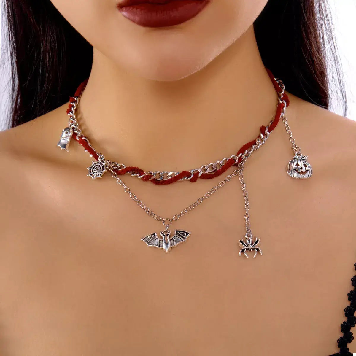 Halloween Double Layered Pendant Necklace - Trendsi - Flyclothing LLC