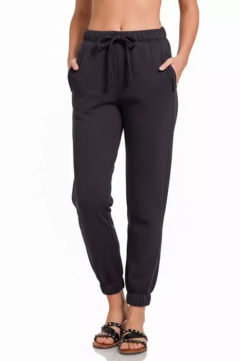 Zenana Fleece Drawstring Joggers With Pocket - Trendsi - Flyclothing LLC