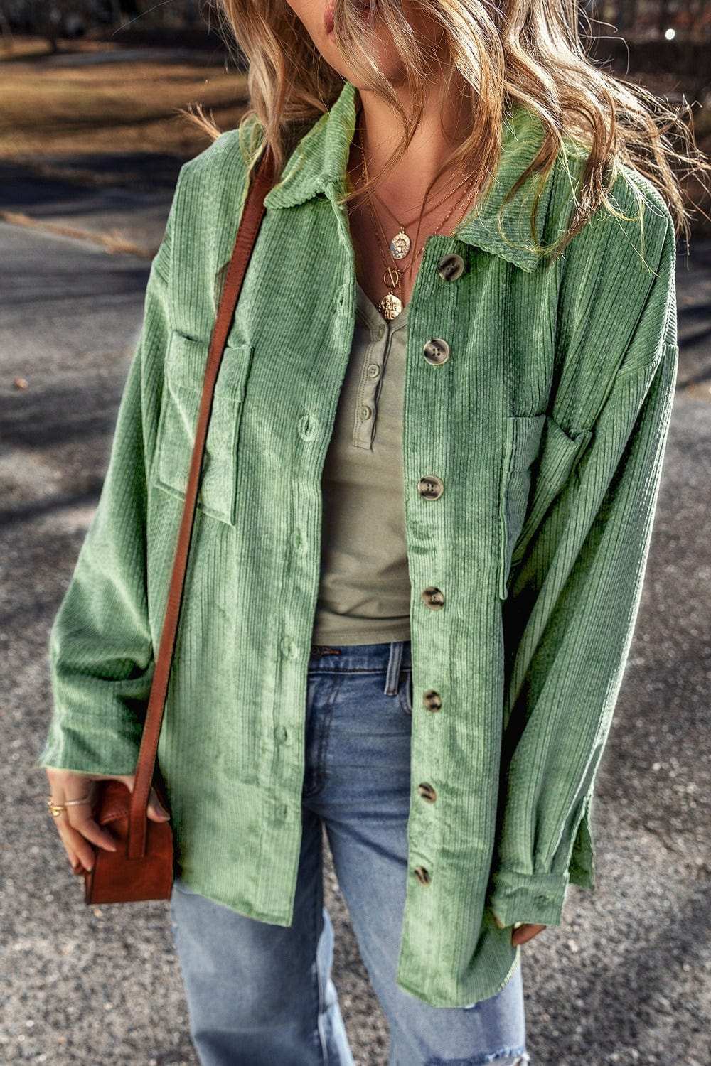 Button Up Long Sleeve Jacket - Trendsi - Flyclothing LLC