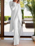Full Size Slit Round Neck Long Sleeve Top and Pants Set - Trendsi - Flyclothing LLC