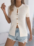 Cable Knit Button Down Short Sleeve Cardigan - Trendsi