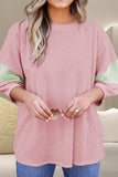 Color Block Round Neck Three-Quarter Sleeve Blouse - Trendsi - Flyclothing LLC