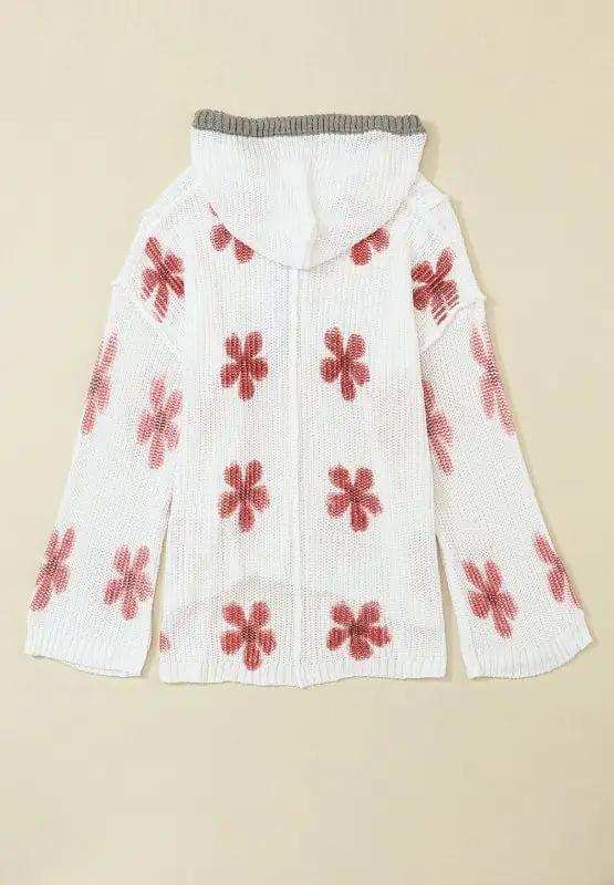 Drawstring Flower Hooded Knit Top - Trendsi - Flyclothing LLC