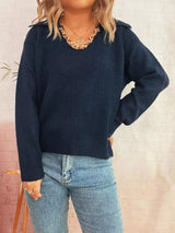 Ribbed Hem Raglan Sleeve Sweater - Trendsi - Flyclothing LLC