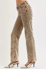 RISEN Tummy Control Mid Rise Straight Leg Corduroy Pants - Trendsi - Flyclothing LLC