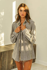 BiBi Button Up Corduroy Shacket - Trendsi - Flyclothing LLC