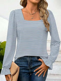 Striped Square Neck Flounce Sleeve Top - Trendsi - Flyclothing LLC
