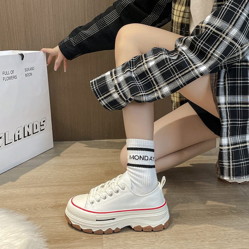 Round Toe Platform Canvas Sneakers - Trendsi