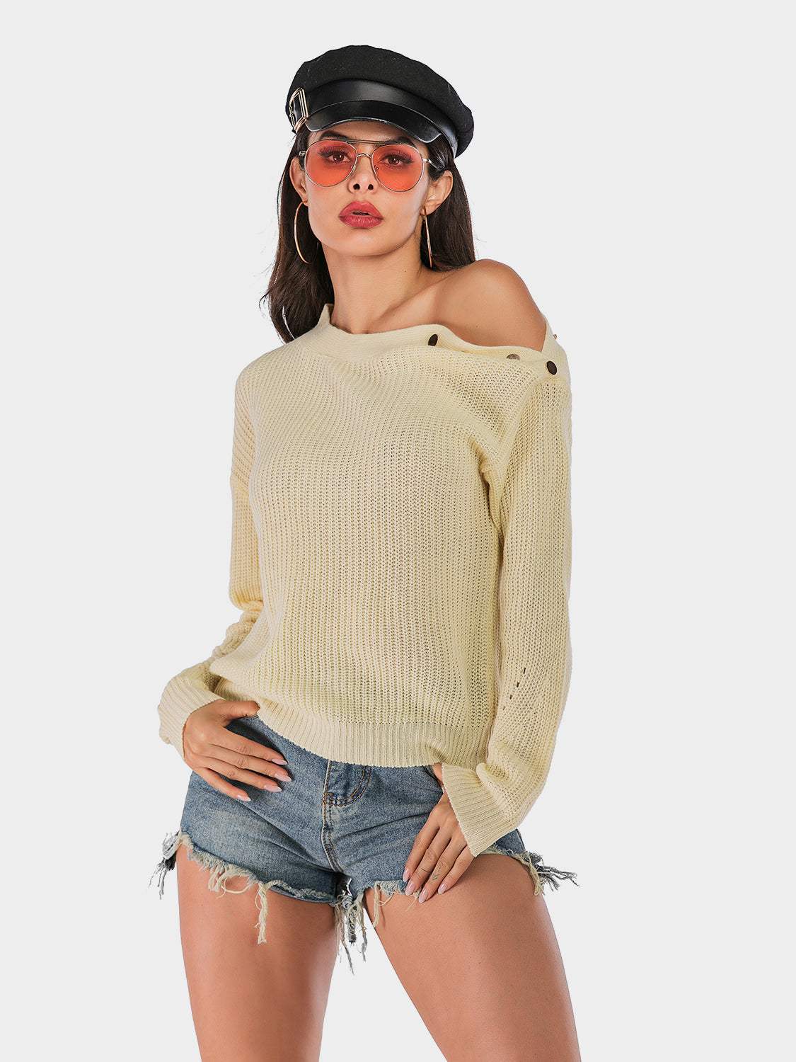 Perfee One Shoulder Long Sleeve Sweater - Trendsi - Flyclothing LLC