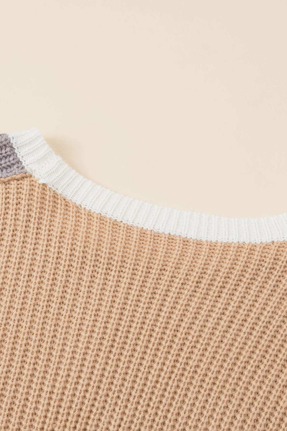 Color Block Round Neck Drop Shoulder Sweater - Trendsi - Flyclothing LLC